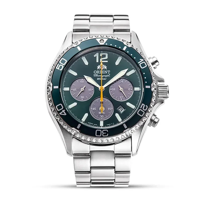 Orient Mako JDM Solar Chronograph Green Dial Men's Watch | RN-TX0204E